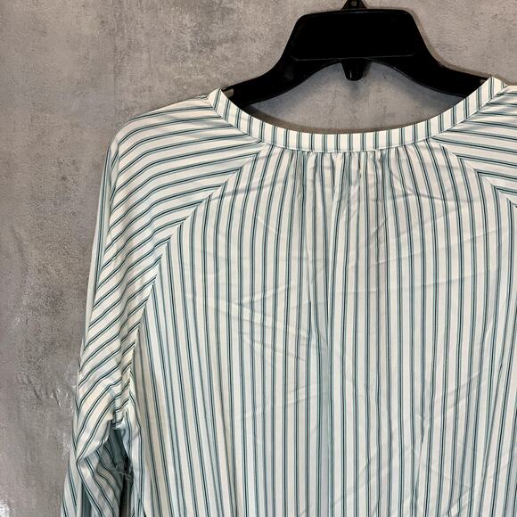 TART Collections Women's Green Stripe Sheila Smocked Waist Long Sleeve V-Neck - Picture 7 of 12